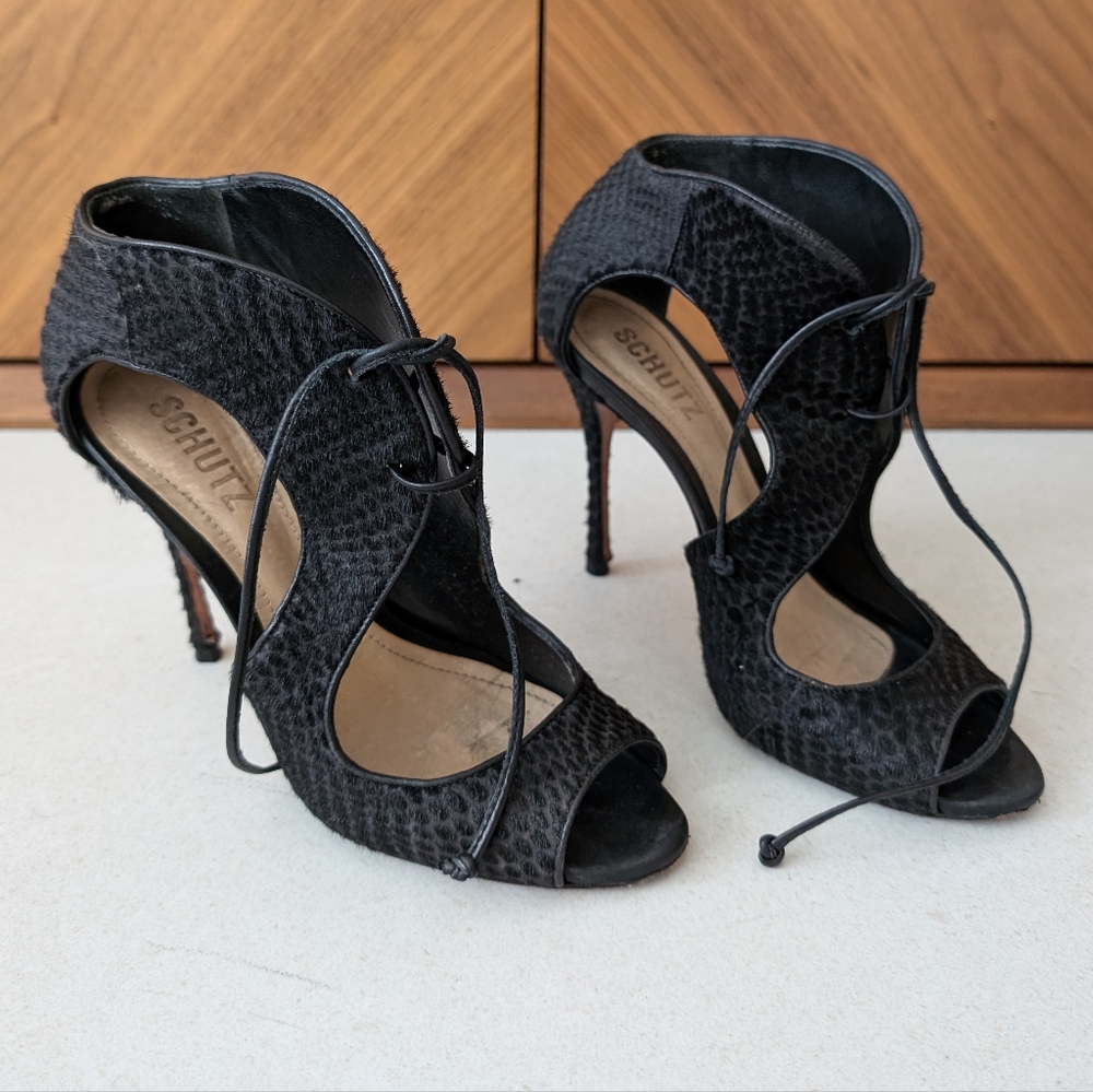 Shutz Black Snake Skin High Heels